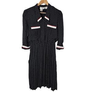 Vintage Liz Roberts 80s Shirt Dress Women Large Polka Dot Midi Pleated Coquette